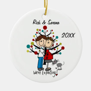 Verwacht paar met grijs kattenversiering keramisch ornament