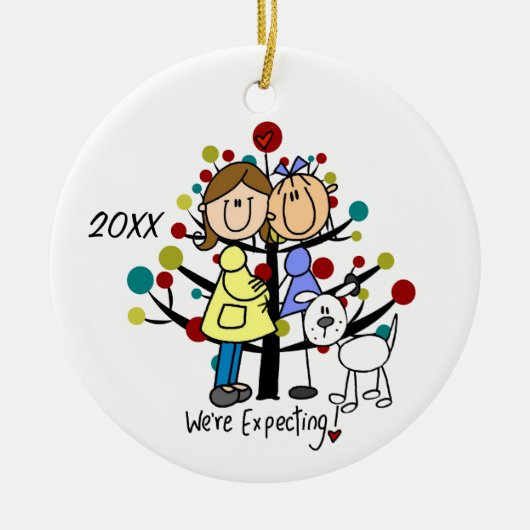 Verwachte combinatie van twee moms-dog-feestdag keramisch ornament (Voorkant)