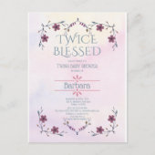 Verwachtende tweelingen: Boho florale en lavender  Uitnodiging Briefkaart (Voorkant)