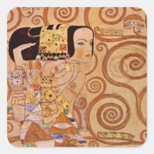 Verwachting door Klimt Vintage Victoriaanse Art No Vierkante Sticker