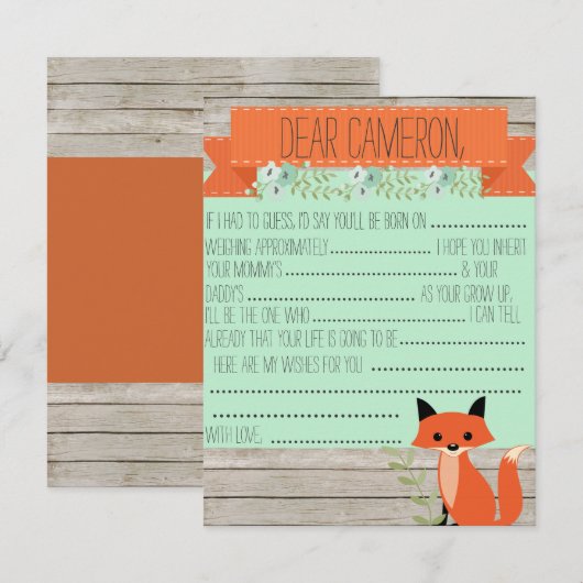 Verwachtingen voor baby - thema voor vossen advieskaart (Voorkant / Achterkant)
