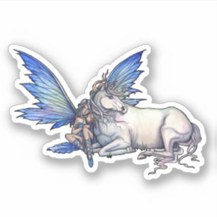Verwante fee en eenhoorn fantasie kunst sticker