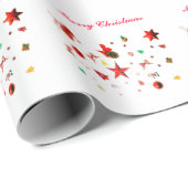 Verwarde kerstrode gemengde ornamenten met tekst cadeaupapier (Rol Hoek)