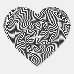 verwarrend hypnotisch wervellijnpatroon zwart wit hart sticker