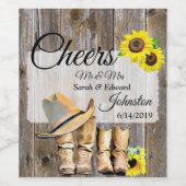 Verweerd hout en Zonnebloemen Bruiloft Wijn Etiket (Enkel label)