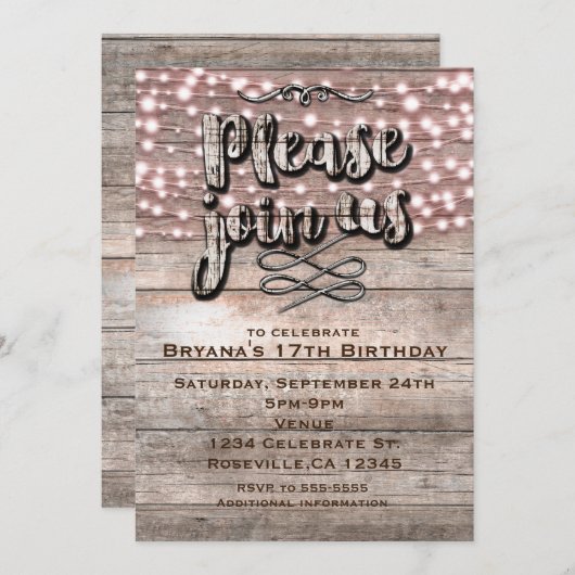 Verweerd rustiek hout en lichten elegante uitnodig kaart (Voorkant / Achterkant)