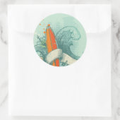 Verweerd surfplankontwerp ronde sticker (Tas)