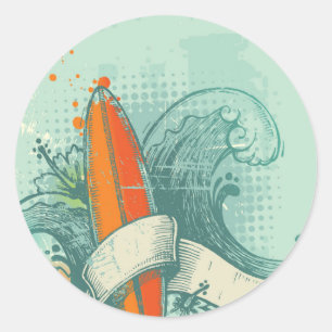 Verweerd surfplankontwerp ronde sticker