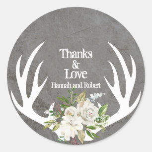 Verweerde Boho Floral Dank u met Antlers Ronde Sticker