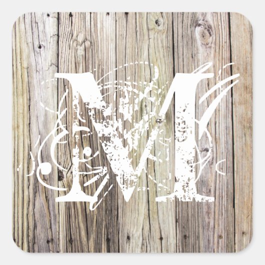 Verweerde houten monogram Sticker (Voorkant)