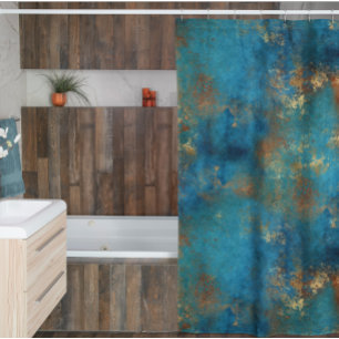 Verweerde patina koper turquoise grunge douchegordijn