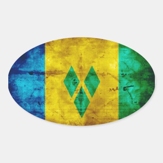 Verweerde vlag van Saint Vincent Ovale Sticker (Voorkant)