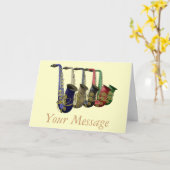 Verwelkomingskaart met vijf kleurrijke saxofoons kaart (Gele Bloem)