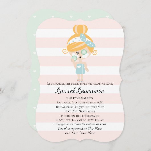 Verwen de bruid Douche Uitnodigingen Spa Day Blond (Voorkant / Achterkant)