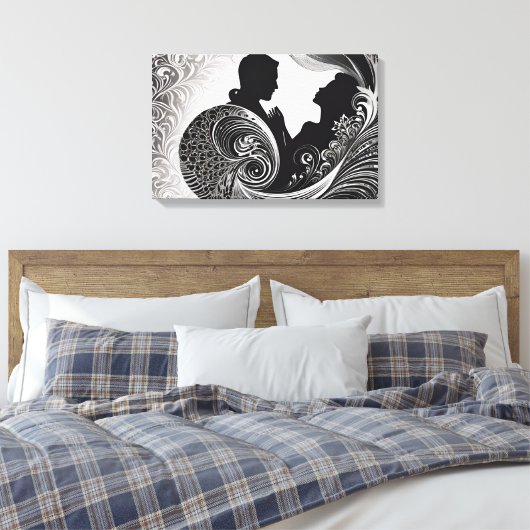 Verweven in Forever: Black & White Kiss Art Canvas Afdruk (Insitu (Slaapkamer))