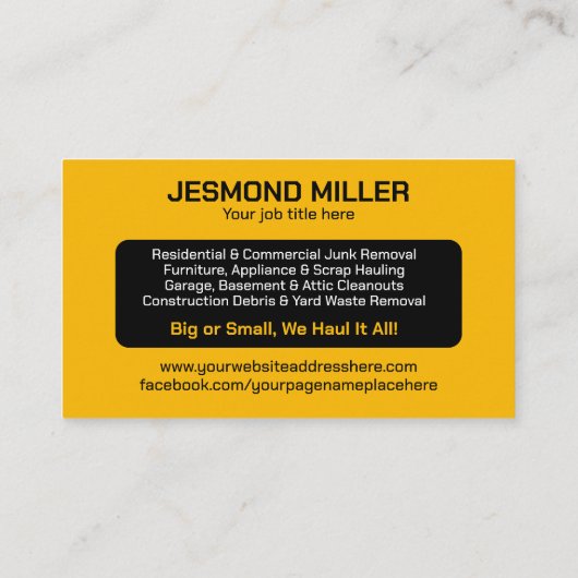 Verwijdering en vervoer van afval visitekaartje (Achterkant)