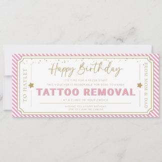 Verwijderingscadeau voor roze tatoeage verjaardags kaart