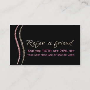 VERWIJS EEN VRIEND Black Glitter Gold & Pink Kaart