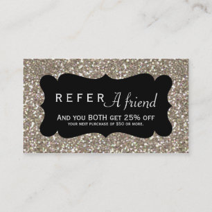 VERWIJS EEN VRIEND Gouden Glitter & Zwarte Client Aanbevelingskaartje