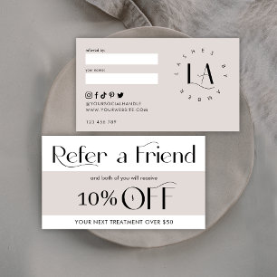 Verwijs een Vriend Modern Serif Font Salon & Spa T Aanbevelingskaartje