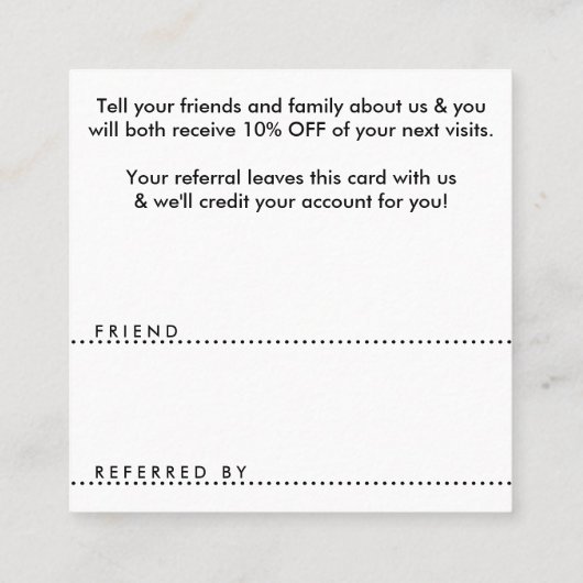 verwijzend tandarts vierkant aanbevelingskaartje (Achterkant)