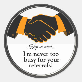 Verwijzingen handen schudden ronde sticker