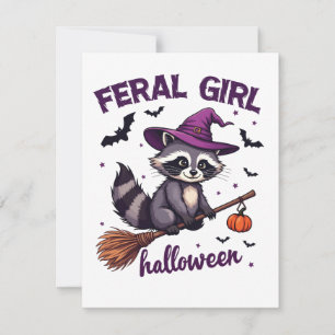 Verwilderd Meisje Halloween Spooky Raccoon Witch G Feestdagenkaart