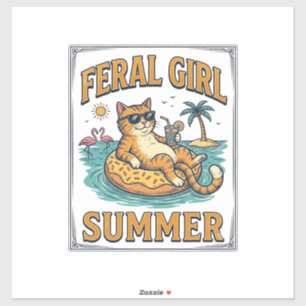 Verwilderd Meisje Zomer Kat Drijft Vintage T-shirt Sticker
