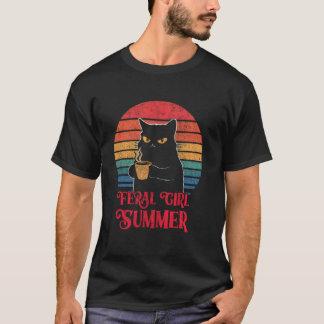 Verwilderd Meisje Zomer Kat En Koffie Liefhebber D T-shirt