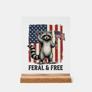 Verwilderde en Vrije Patriottische Wasbeer Vintage Acryl Bord
