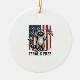 Verwilderde en Vrije Patriottische Wasbeer Vintage Keramisch Ornament