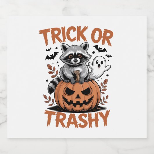 Verwilderde Halloween truc of Trashy Sparkling Wijnetiket (Enkel label)