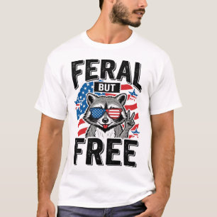 Verwilderde Maar Vrije Patriottische Wasbeer Vinta T-shirt