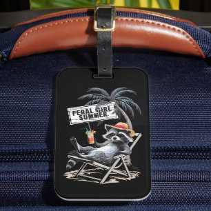 Verwilderde Meisje Zomer Strand Grappige Wasbeer Bagagelabel