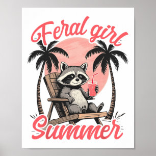 Verwilderde Meisje Zomer Vakantie Strand Wasbeer M Poster