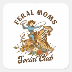 Verwilderde Moeder Sociale Club Grappige Retro Boh Vierkante Sticker
