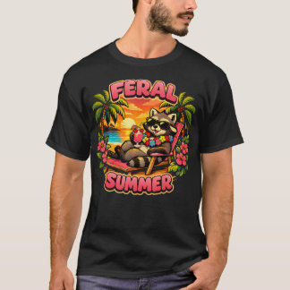 Verwilderde Zomer Wasbeer Strandvakantie Tropisch T-shirt