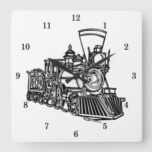 Very Cool Vintage Train Wall Clock Vierkante Klok