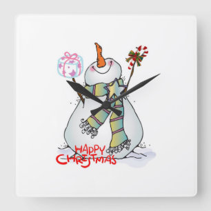 "VERY MERRY SNOWMAN" CHRISTMAS CLOCK VIERKANTE KLOK