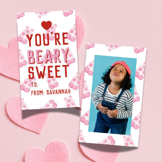 Very Sweet Pink Bear Valentine's Classroom Card Notitiekaartje