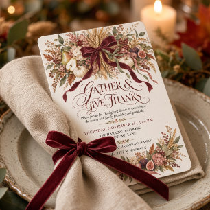 Verzamel en Dank Coquette Strik Thanksgiving Kaart