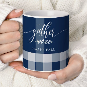 Verzamel Gelukkig Herfst Navy & Witte Buffalo Chec Koffiemok