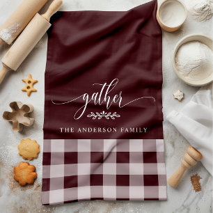 Verzamel Herfst Burgundy & Witte Buffalo Check Theedoek