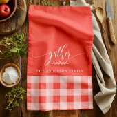 Verzamel Herfst Koraal & Witte Buffel Check Theedoek