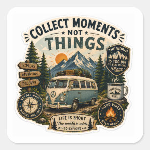 Verzamel Momenten, Niet Dingen – Vintage Adventure Vierkante Sticker