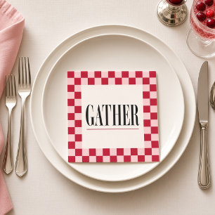 Verzamel Rode Roze Gingham Thanksgiving Cocktail Servet