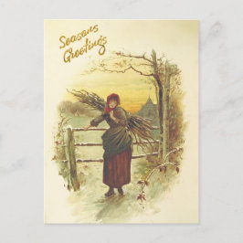 Verzamelen van de winter brandstof kerst briefkaar feestdagenkaart