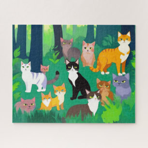 Verzamelen van katten in een schaduwrijke bos Glad Legpuzzel