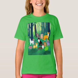 Verzamelen van katten in een schaduwrijke bos Glad T-shirt