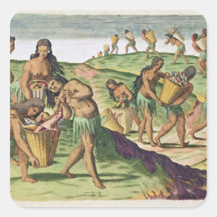 Verzamelen van voedsel voor het gemeentelijke esto vierkante sticker